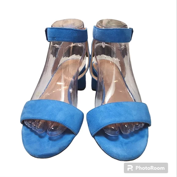 J Crew Blue Suede Ankle Strap Sandal/ Block Heel Size 8 - Picture 2 of 5